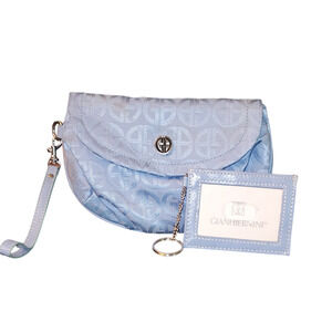 Giani Bernini satin faux leather trim wristlet clutch bag & matching card wallet